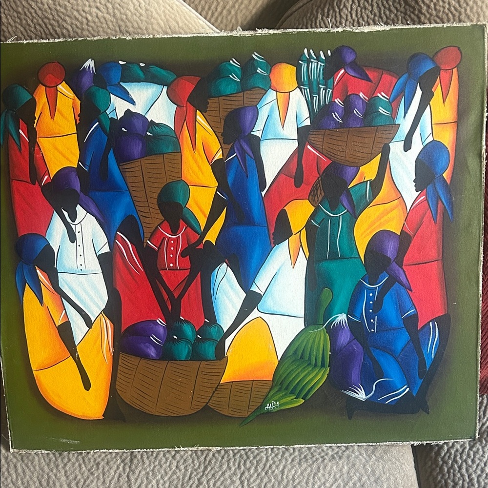 Vibrant Multicolor African Market Scene Canvas Art painted by Milo.
